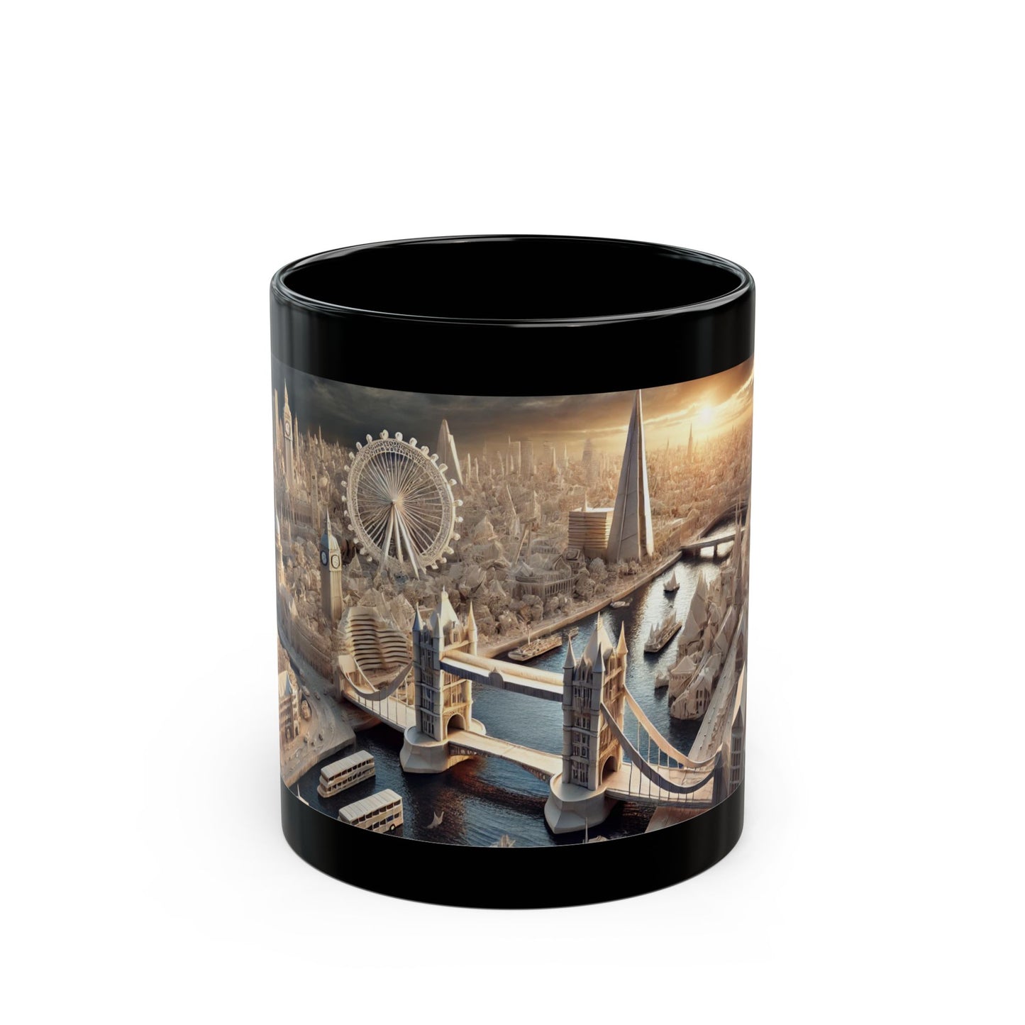 LondonThe Sculpted City  in Origami Black Mug (11oz, 15oz)