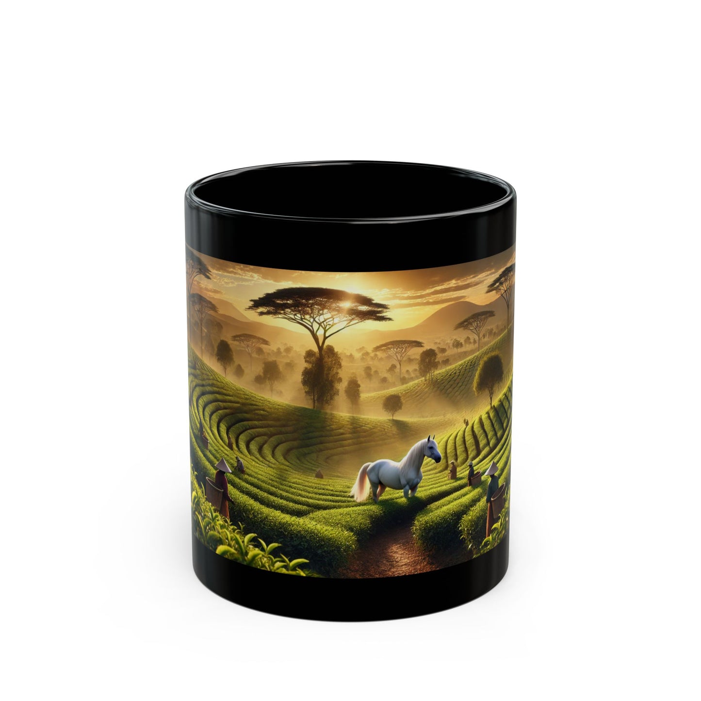 Horse in tea garden Black Mug (11oz, 15oz)