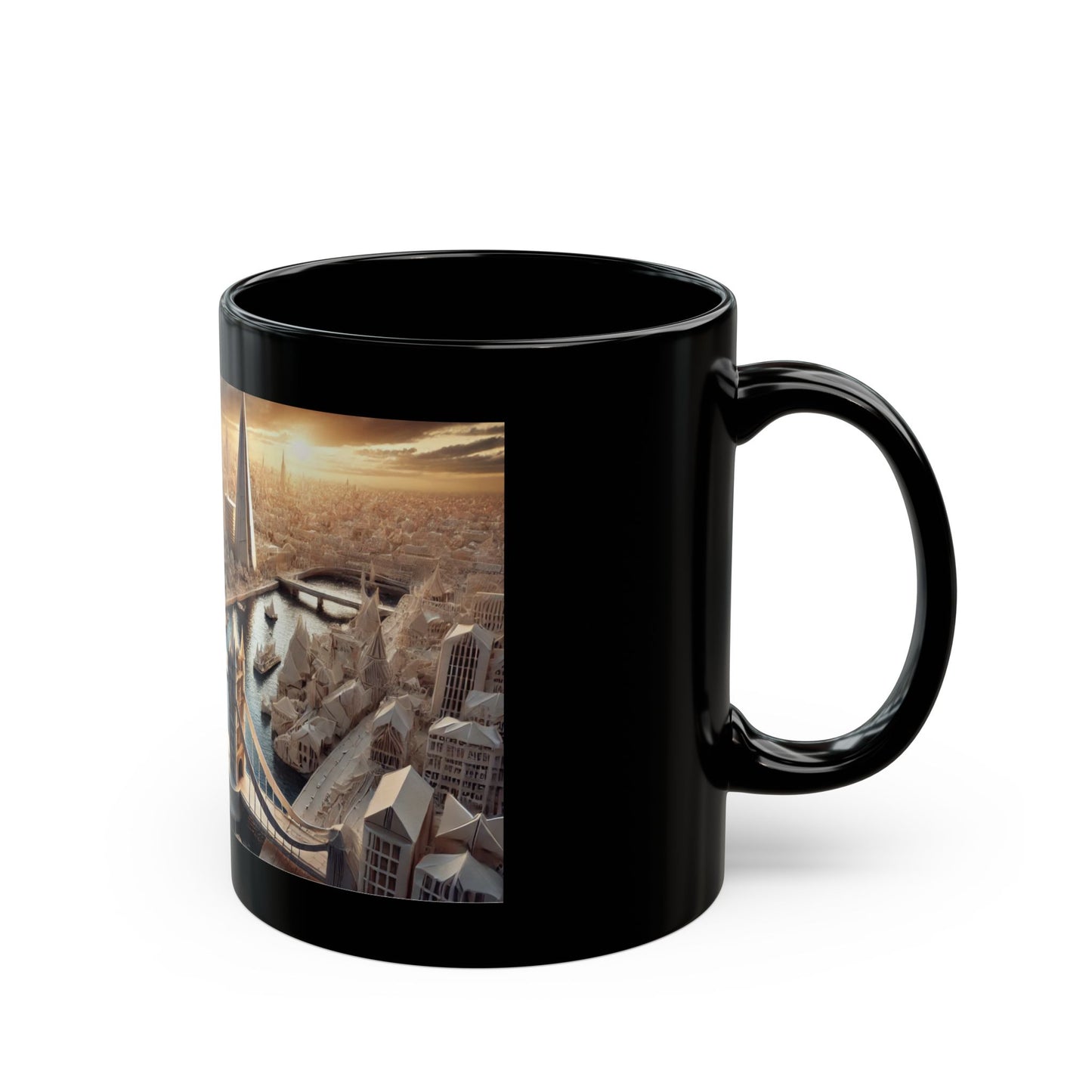 LondonThe Sculpted City  in Origami Black Mug (11oz, 15oz)