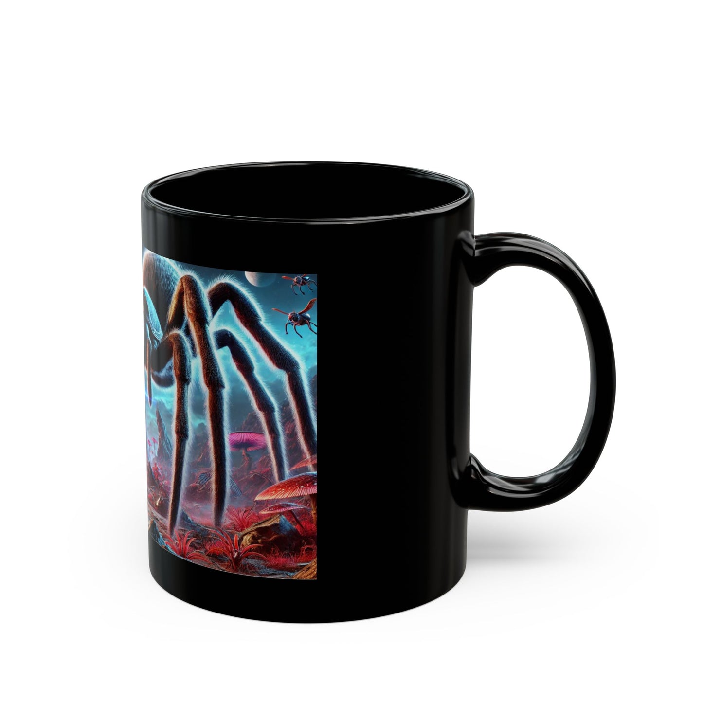 Galactic Showdown: Astronaut vs. Alien Spider Black Mug (11oz, 15oz)