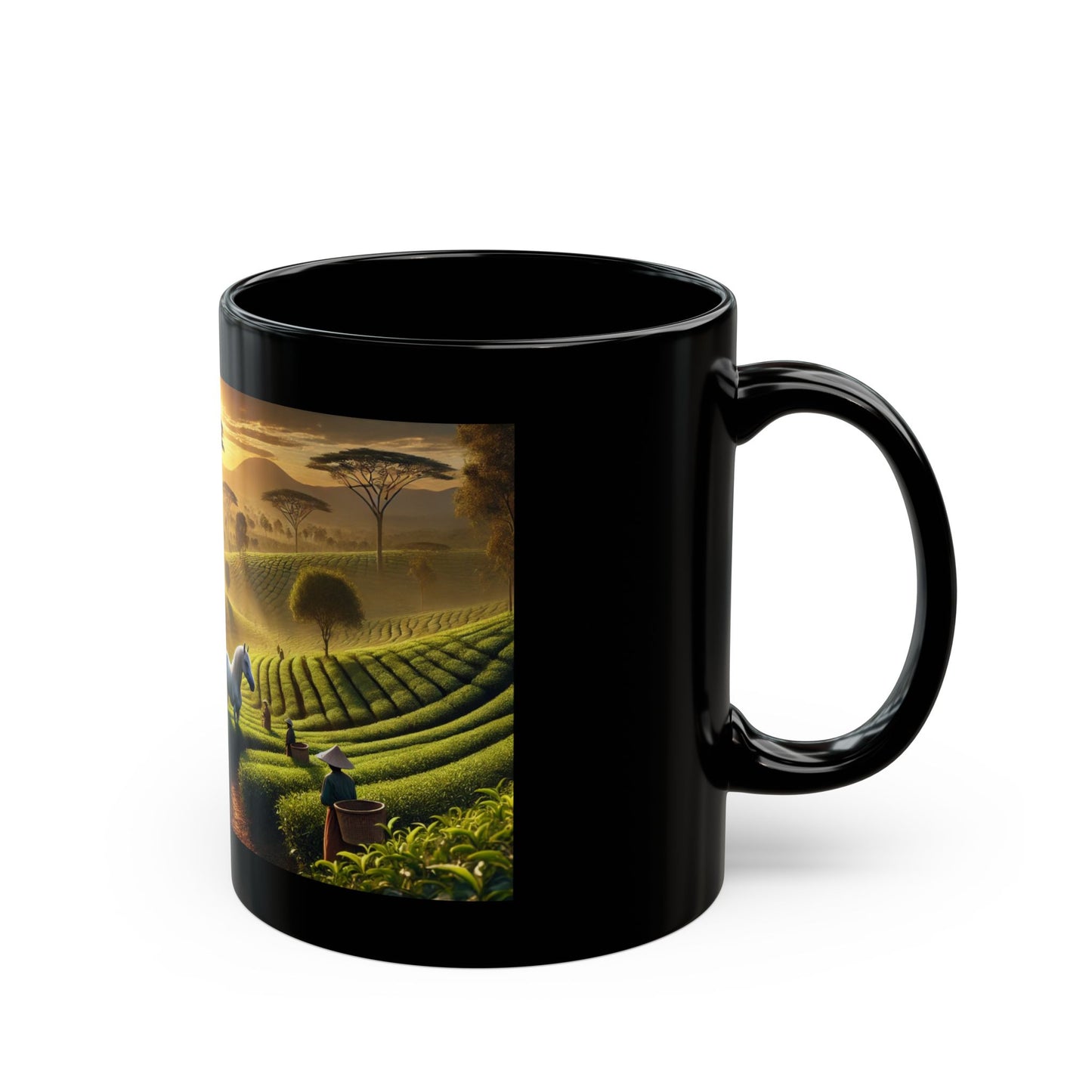 Horse in tea garden Black Mug (11oz, 15oz)