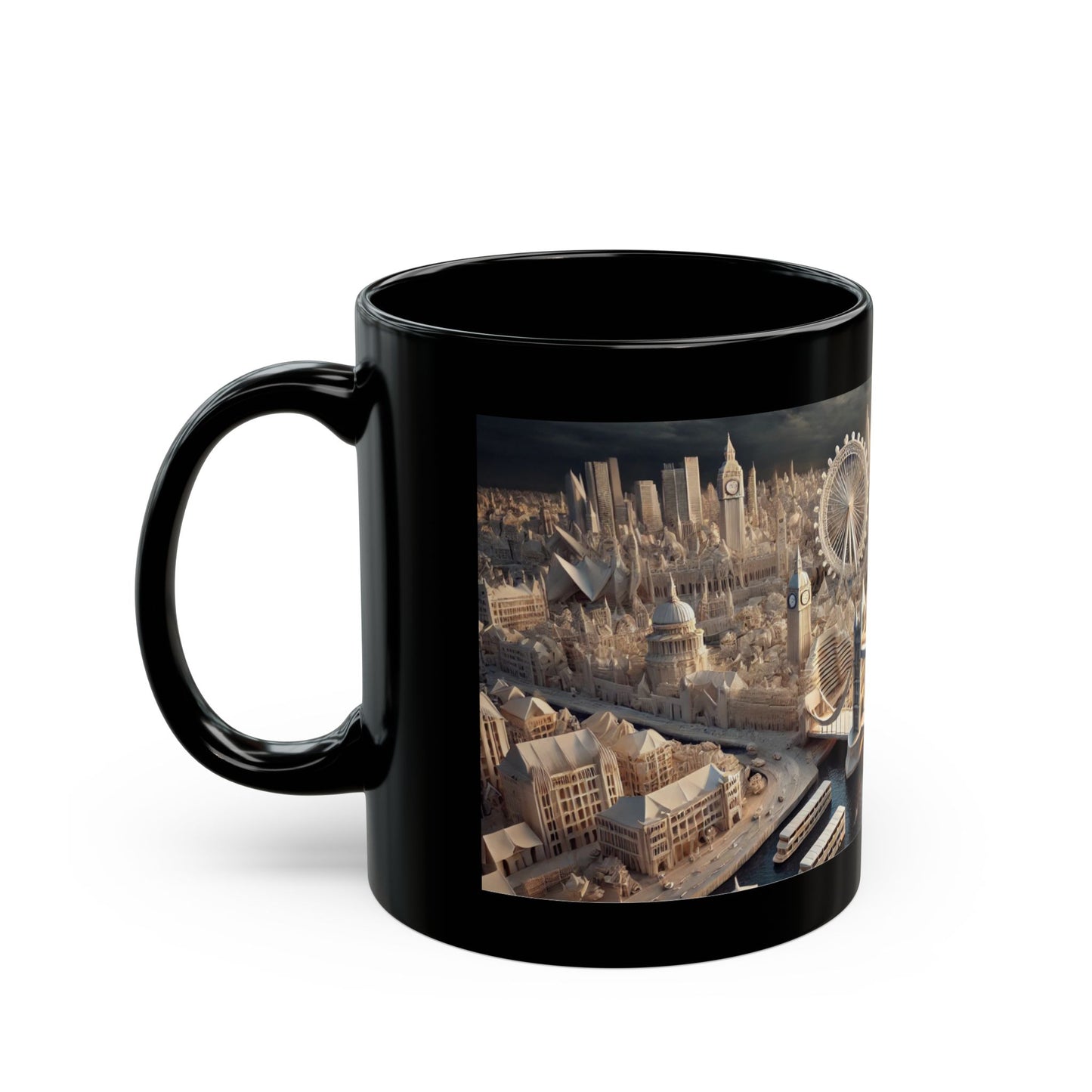 LondonThe Sculpted City  in Origami Black Mug (11oz, 15oz)