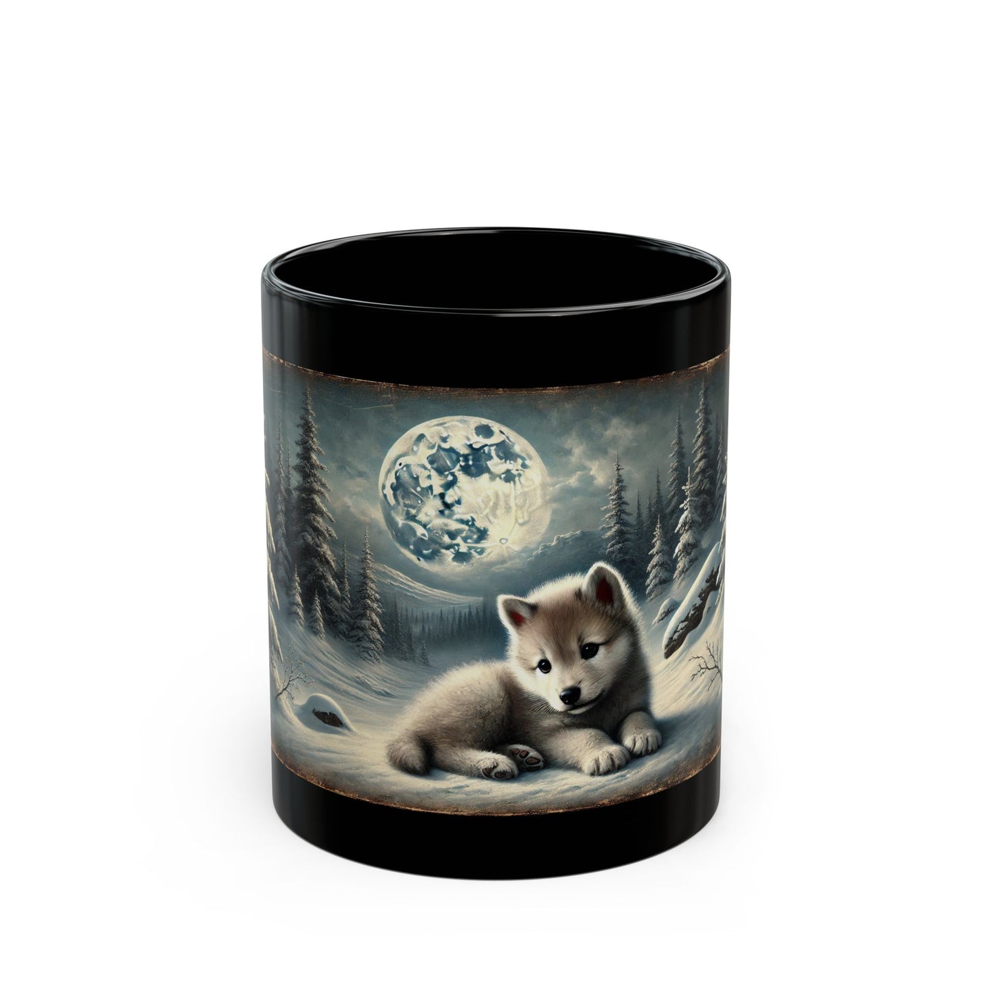 Moonlit Pup Black Mug (11oz, 15oz)