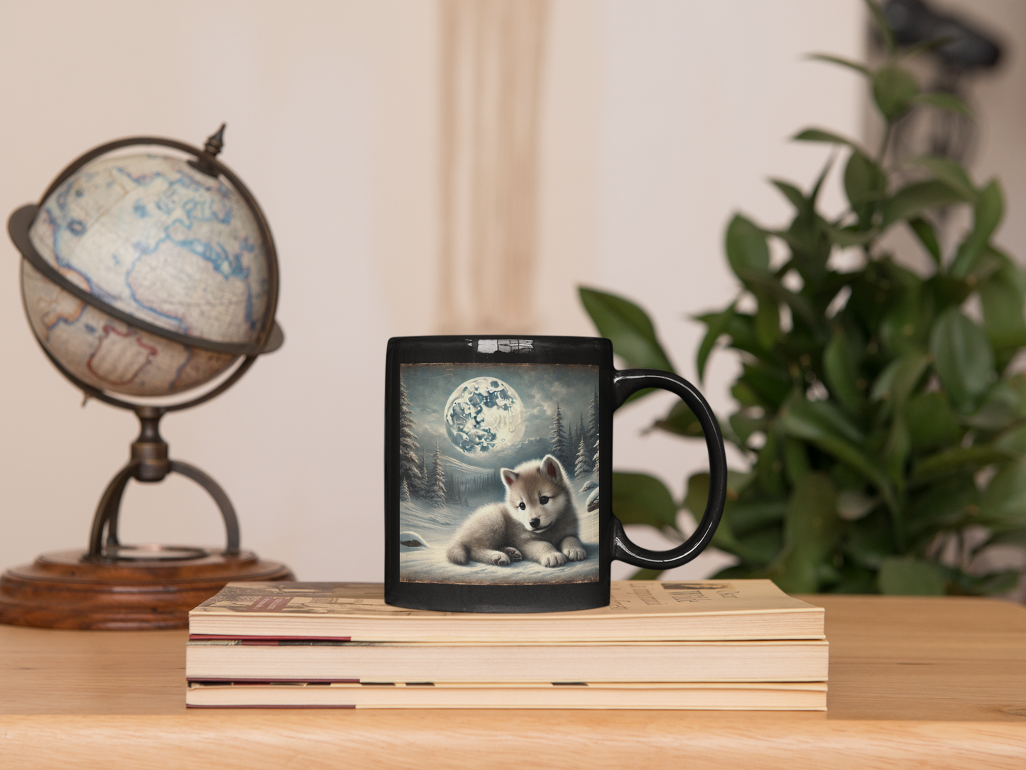 Moonlit Pup Black Mug (11oz, 15oz)