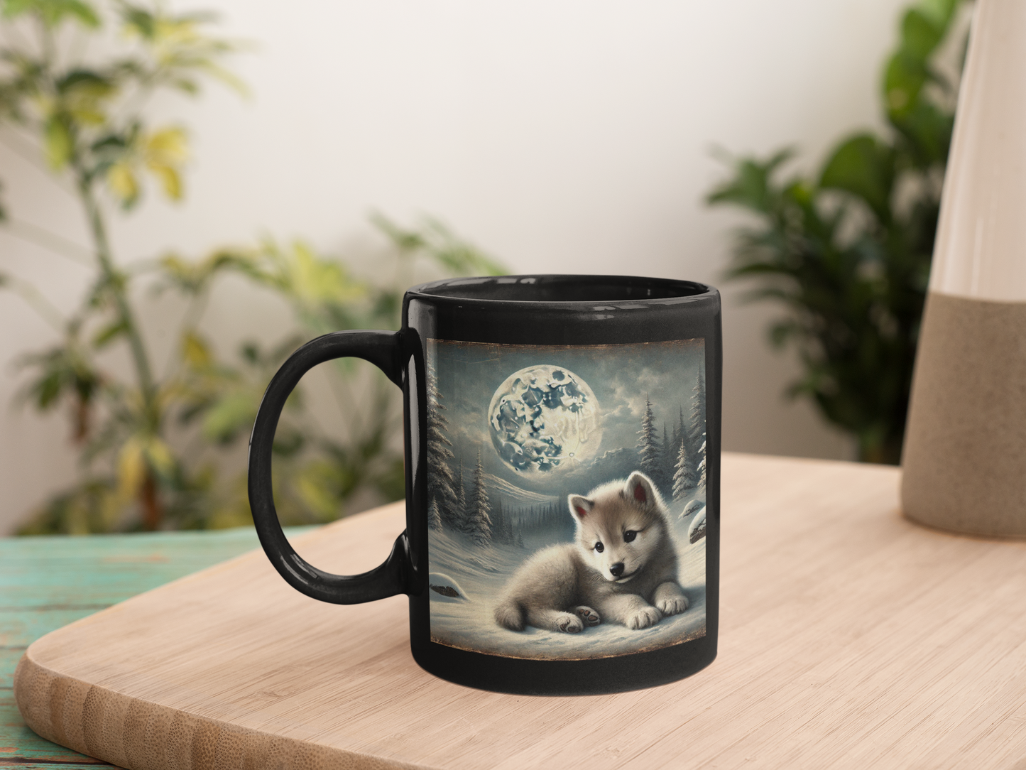 Moonlit Pup Black Mug (11oz, 15oz)