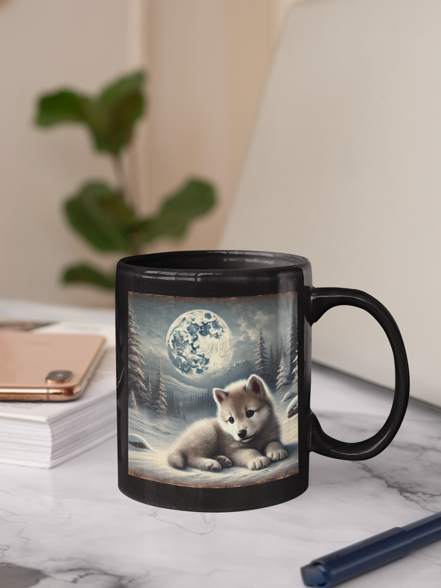 Moonlit Pup Black Mug (11oz, 15oz)