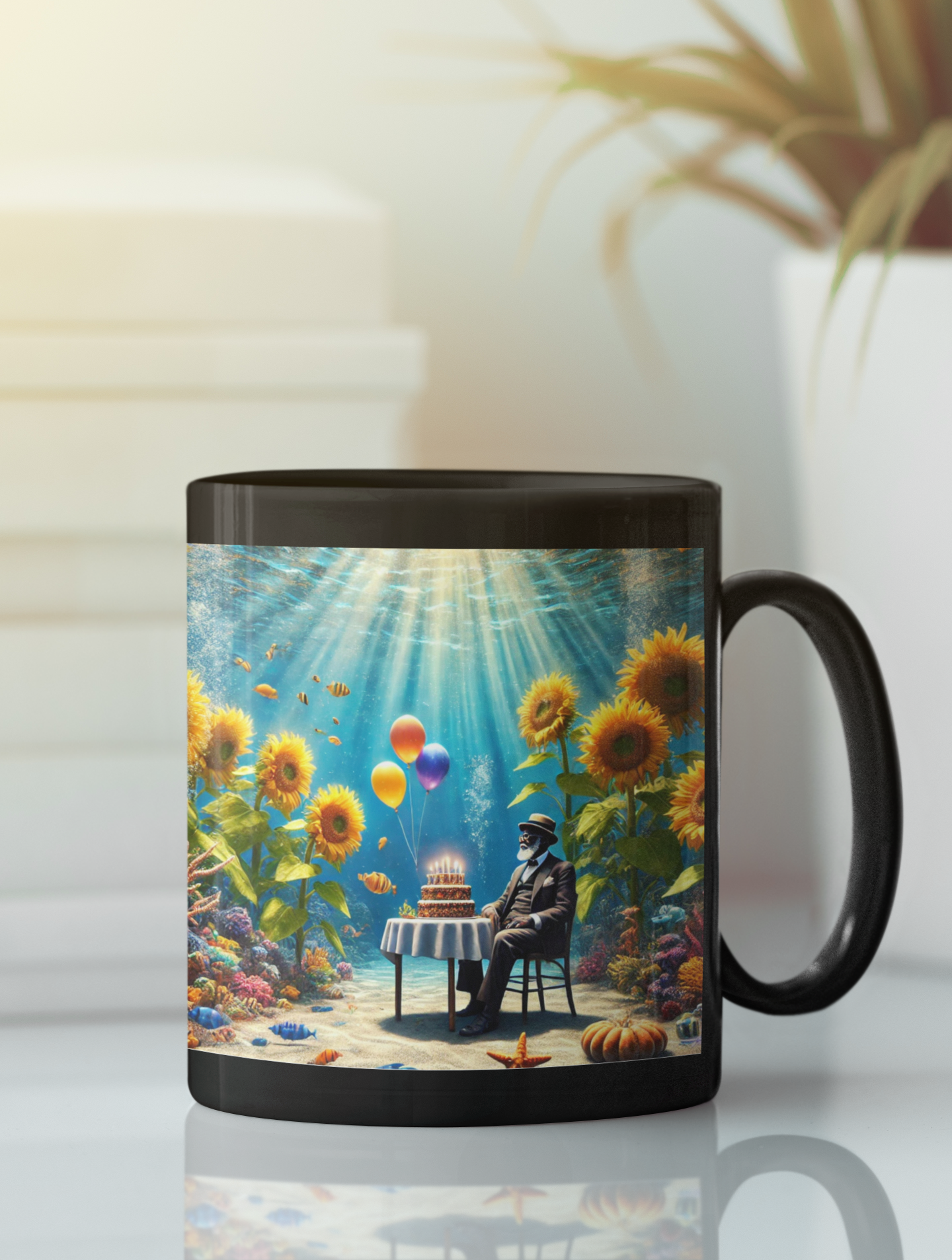 The Underwater Birthday Bash Black Mug (11oz, 15oz)