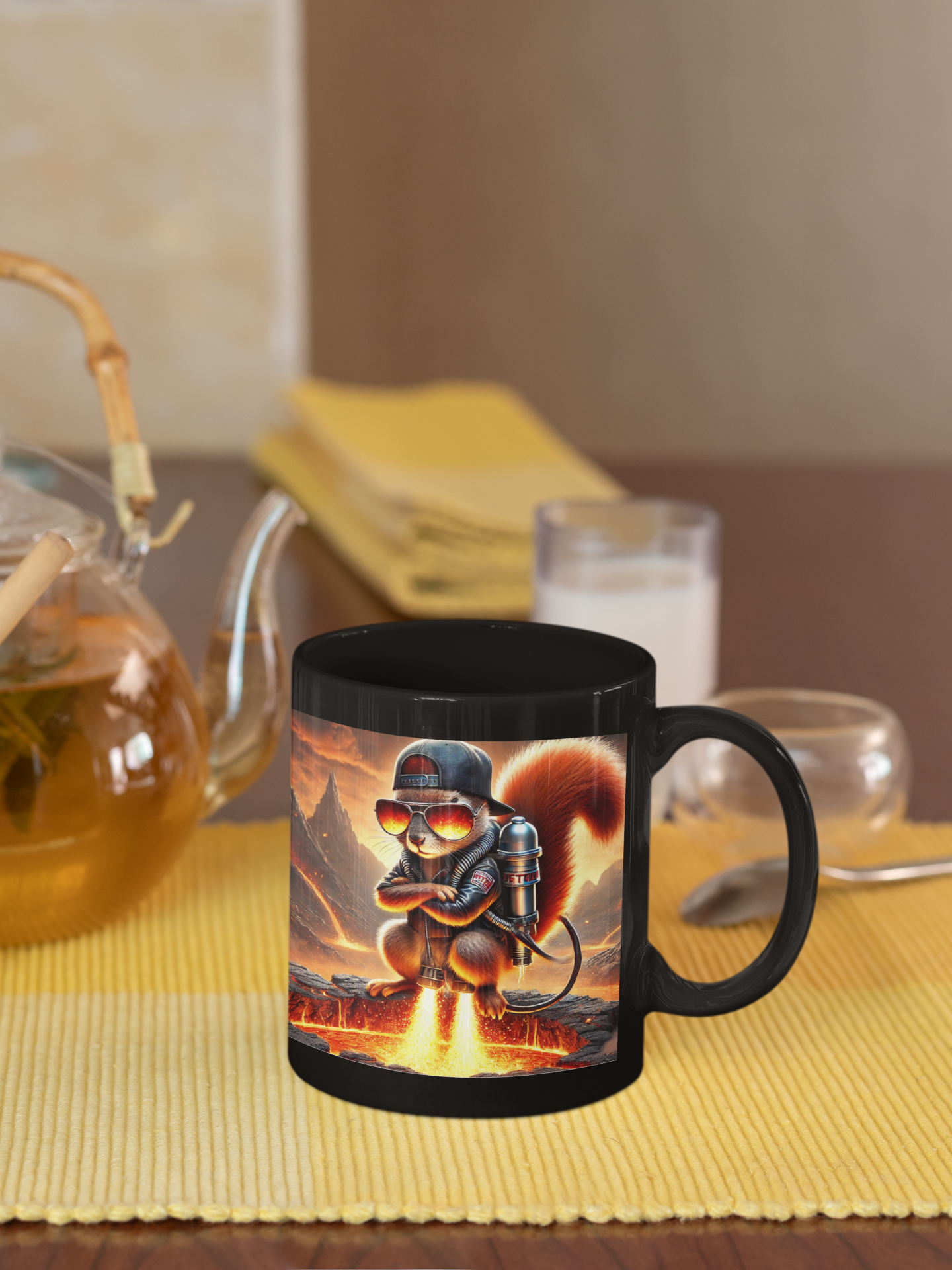 Jetpack Squirrel Black Mug (11oz, 15oz)