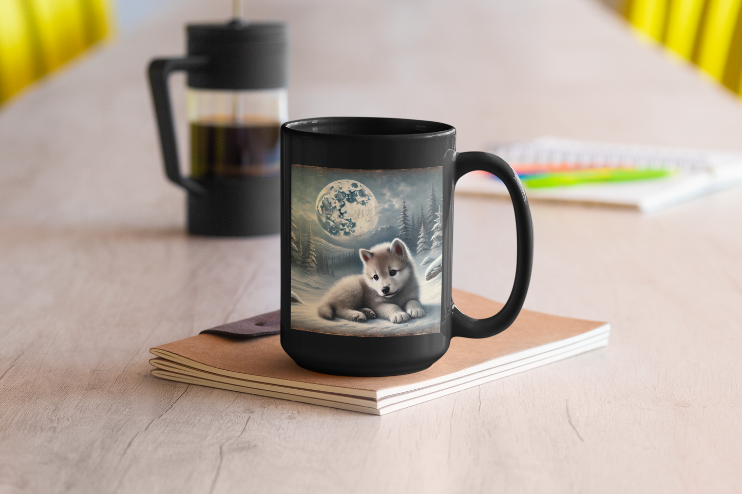 Moonlit Pup Black Mug (11oz, 15oz)